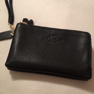COACH black double pocket corner zip wristlet